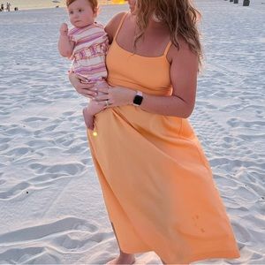 Old Navy fit and flare midi tank dress in a pretty tangerine orange color